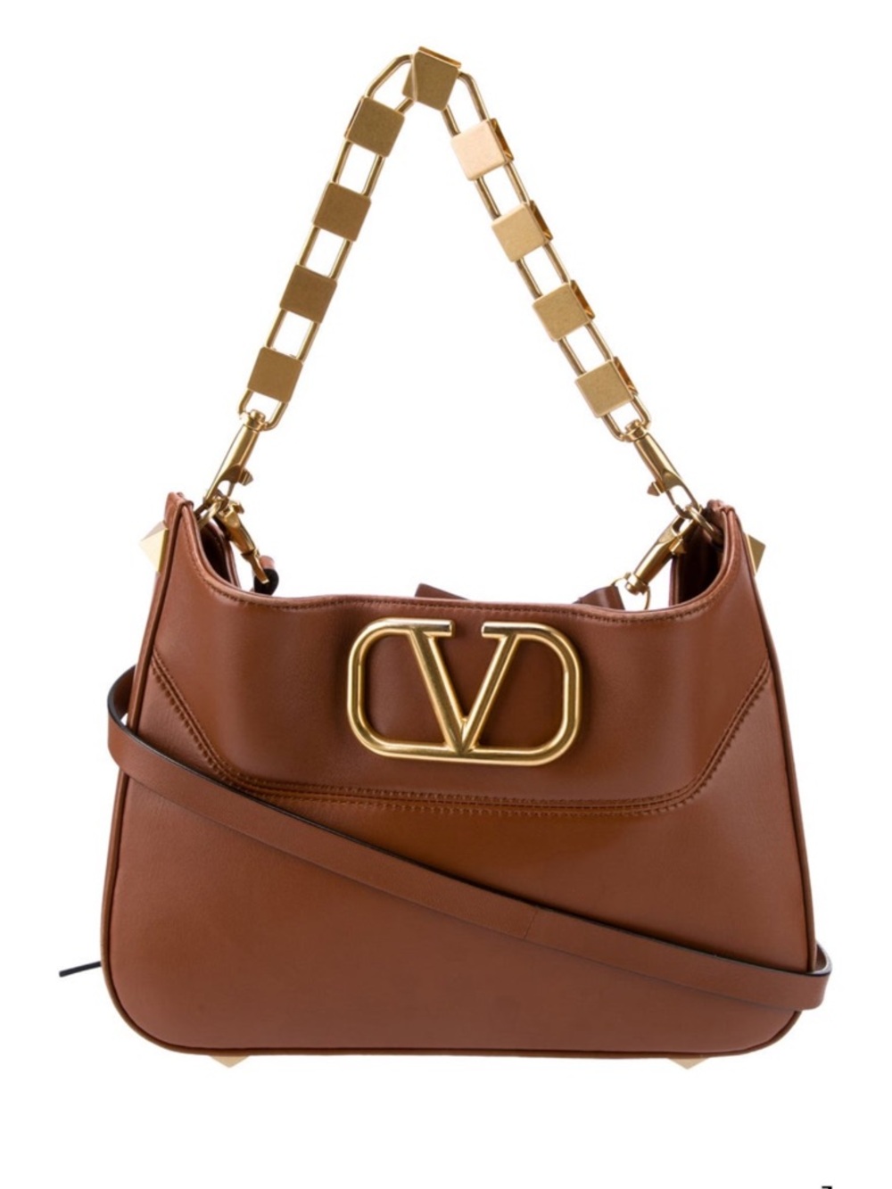 Valentino Garavani Brown Leather Bag with Gold V Logo